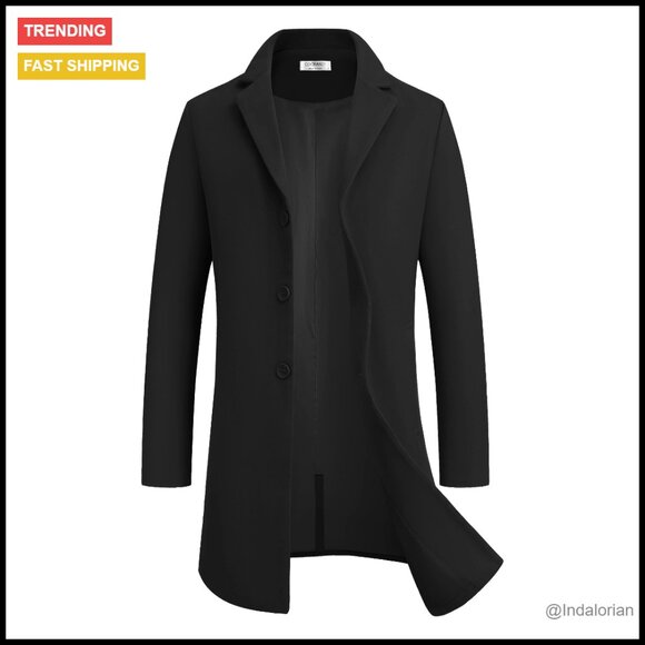 Classic Wool Blend Pea Coat Notched Lapel Slim Fit Overcoat Winter Trench